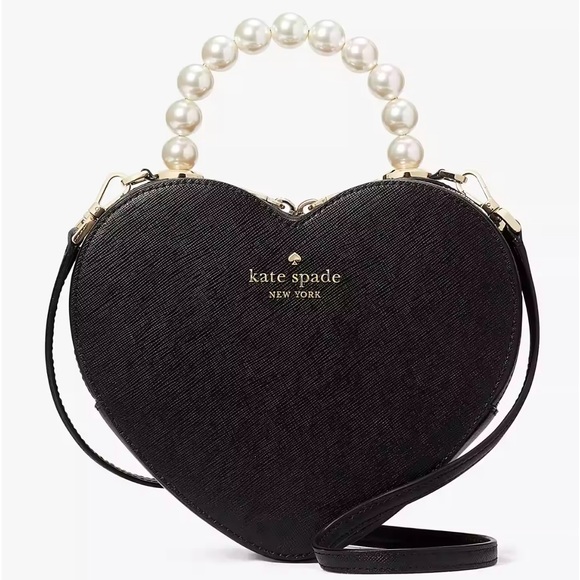 NWT-Kate Spade-Love Shack Heartđź–¤Crossbody-Faux Pearl Handle-Strap-Black-$399 - Picture 11 of 16